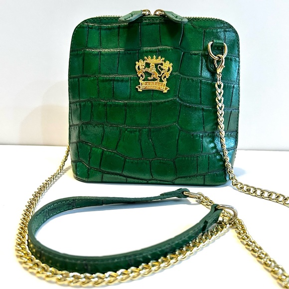 Pratesi Firenze Emerald Green Italian Leather Crossbody Bag w/Gold Chain - Picture 11 of 11